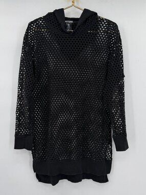 Hot Topic Black Mesh Hoodie Women’s XL Fishnet Sheer Layering Grunge Y2K Goth